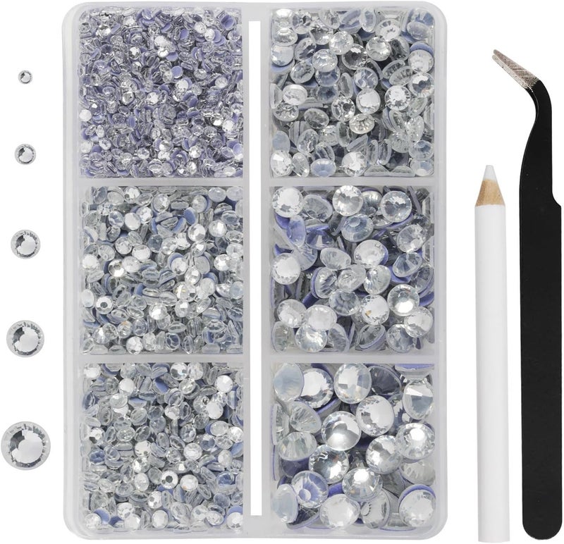 BEADSLAND Hotfix Rhinestones 3960pcs, White Rhinestone for Clothes, Hot Fix Crystals Rhinestones with Tweezers and Wax Pencil Kit,Mixed 5 Sizes, SS6-SS30, Crystal - Image 1